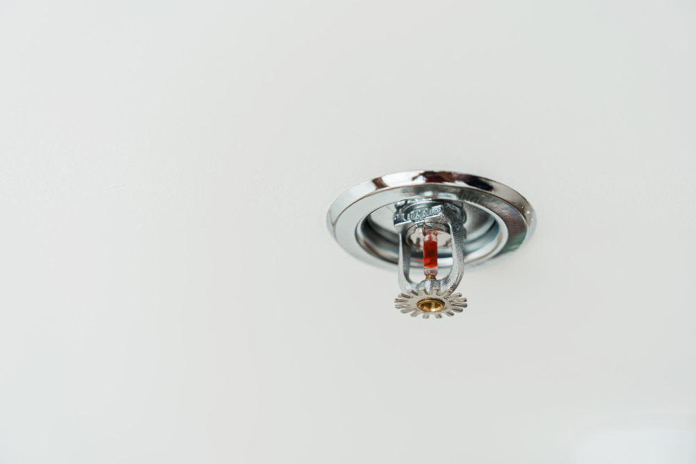 Sistema de sprinklers para segurança contra incêndio em indústrias.