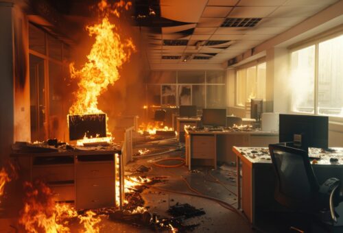 escritório em chamas